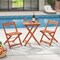 3-Piece Shorea Wood Outdoor Bistro Set with Folding Chairs & Teak Oil Finish Table